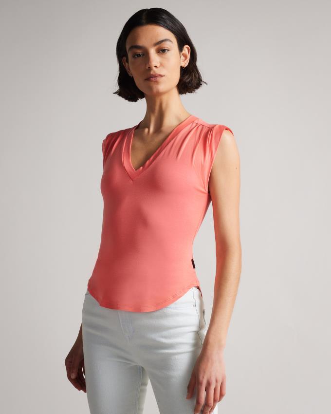 Hauts Ted Baker Fitted V Neck Corail Femme | JKX-20851067